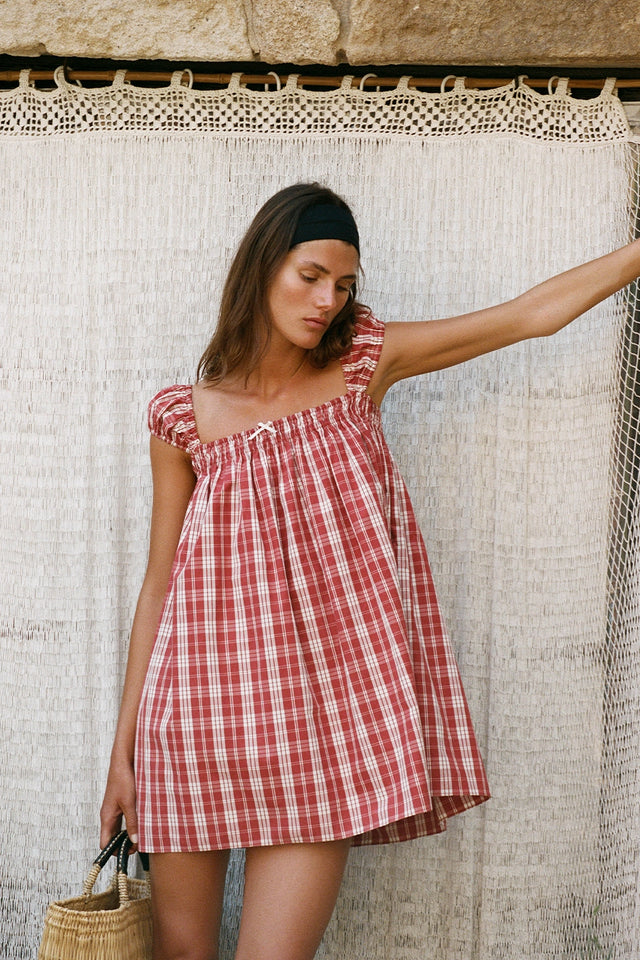 Belinha Mini Dress Ines Check Terra Rosso