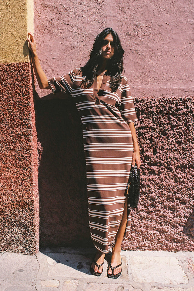 Santiago Polo Dress Ombre Stripe Macro Carob