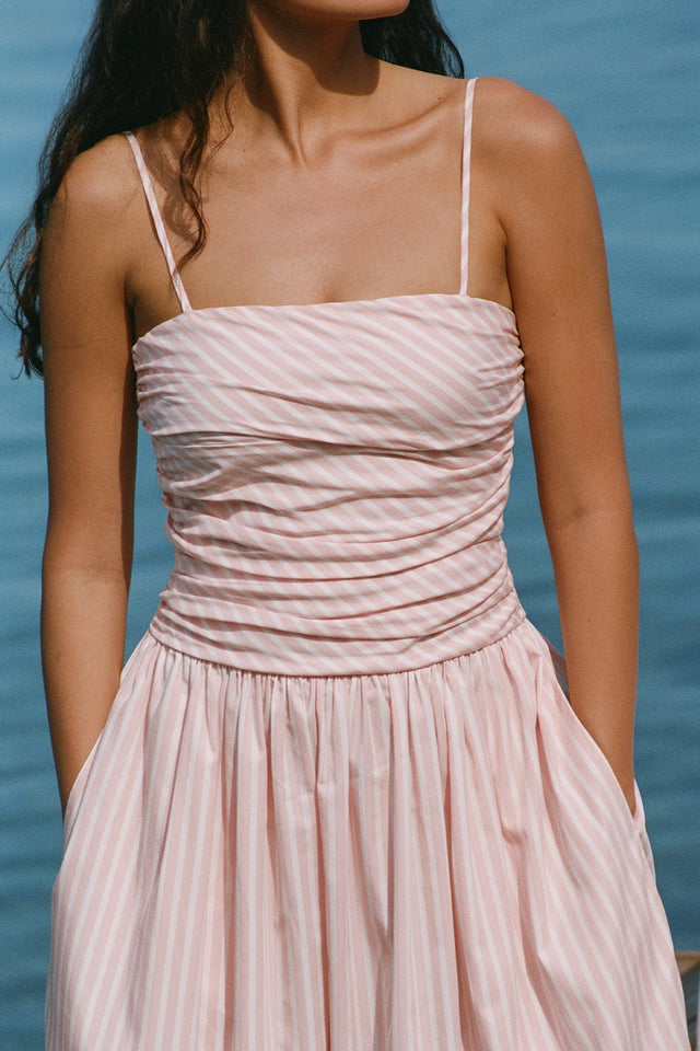 Portlligat Maxi Dress Carmen Stripe Peony White