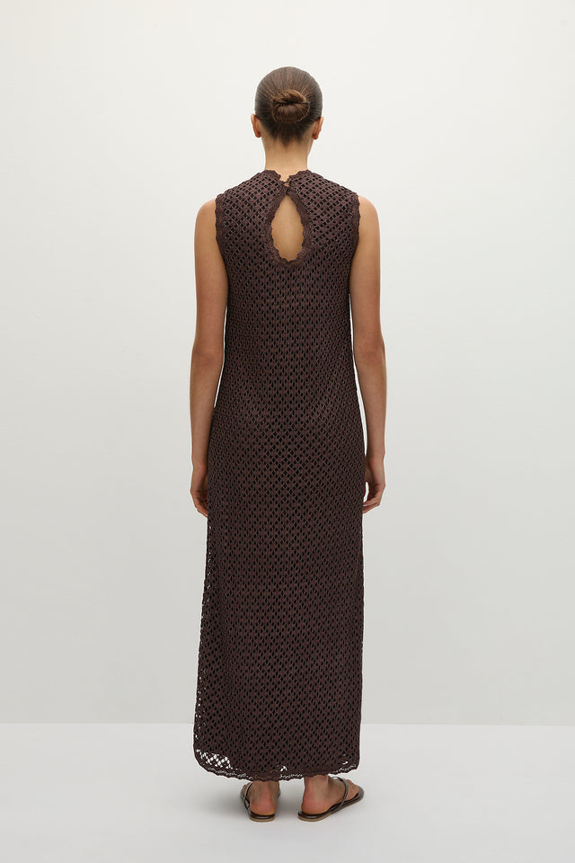 Cyrene Midi Dress Floral Lace Brown - Final Sale