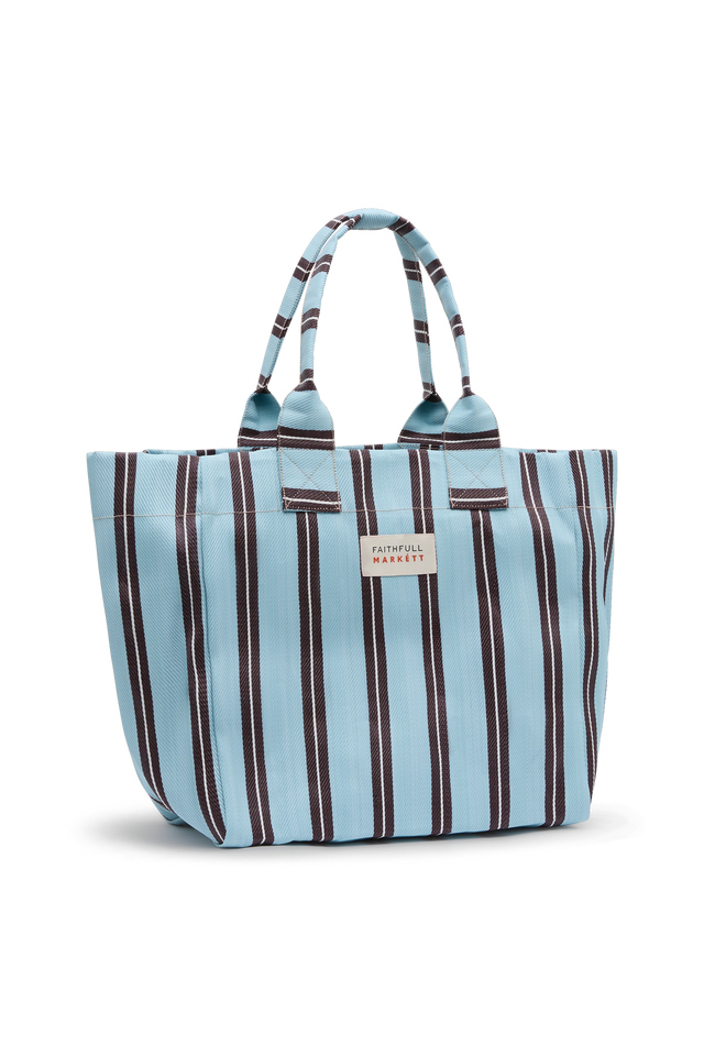 Markett Tote Bag Stripe Aqua Chocolate