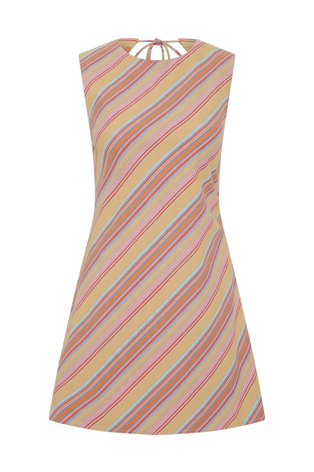 Julia Mini Dress Agua Stripe Mustard