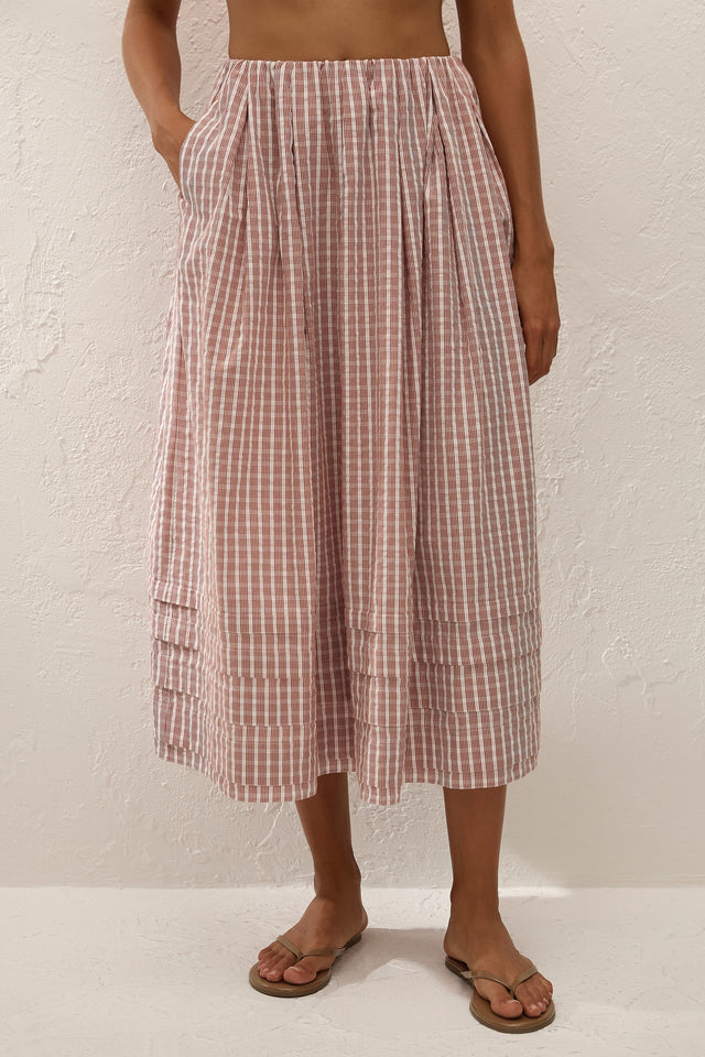 Cales Skirt Paloma Check Cinnamon White