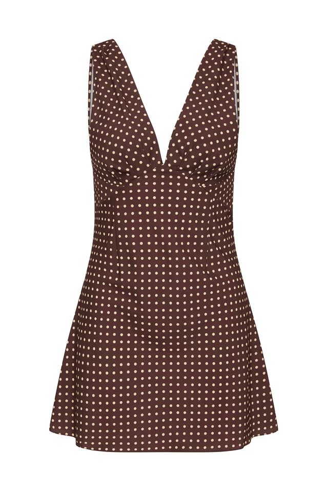 Graciela Mini Dress Polkadot Chocolate Plum