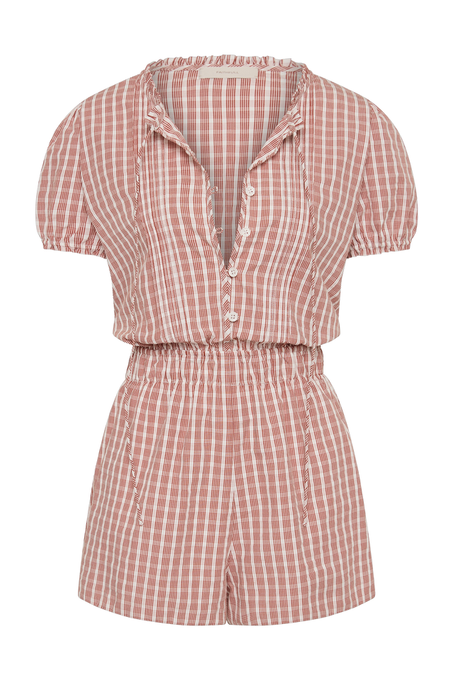 Emilie Playsuit Paloma Check Cinnamon White
