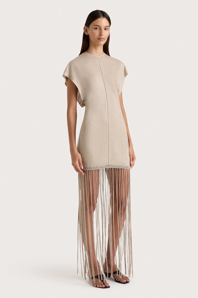 Ines Fringe Dress Oatmeal