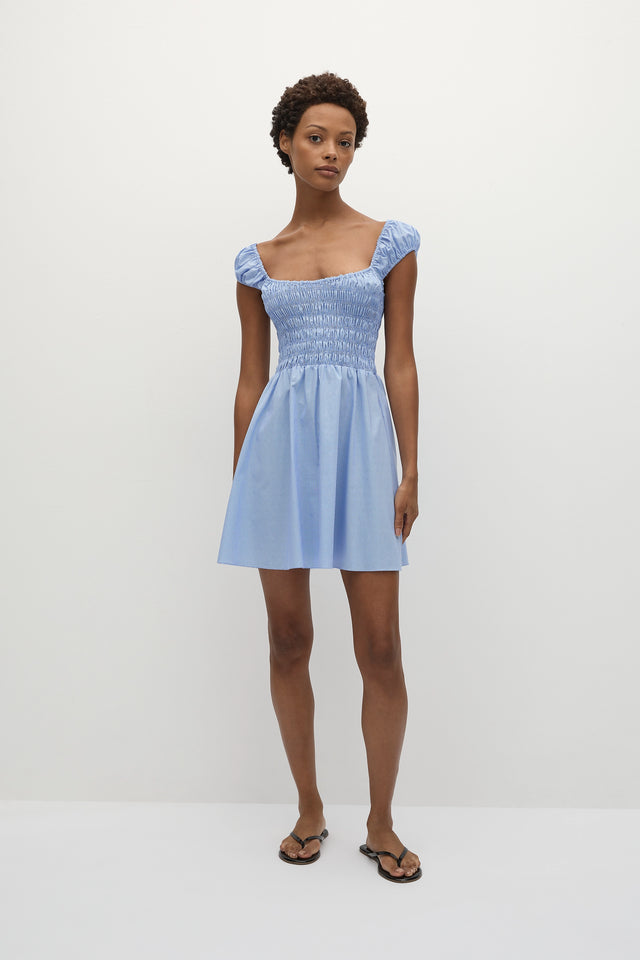 Lene Mini Dress Micro Gingham Soft Blue