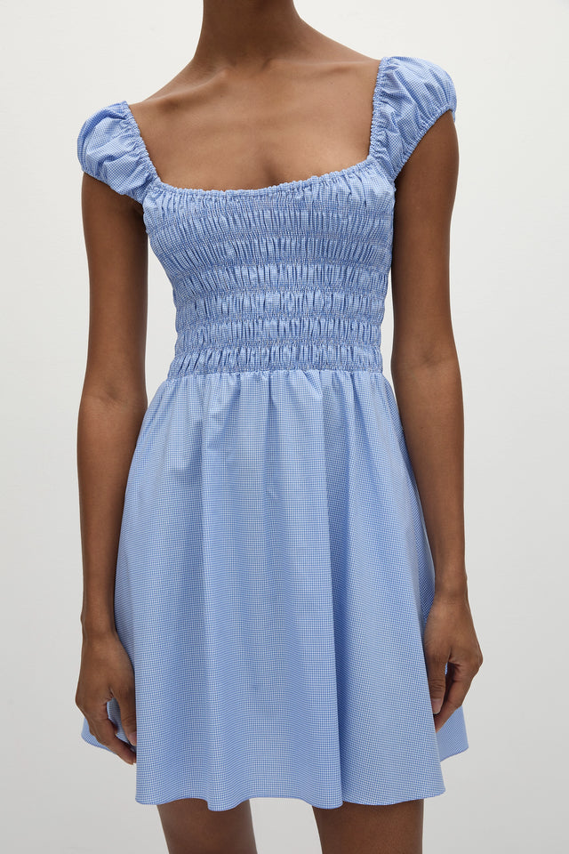 Lene Mini Dress Micro Gingham Soft Blue