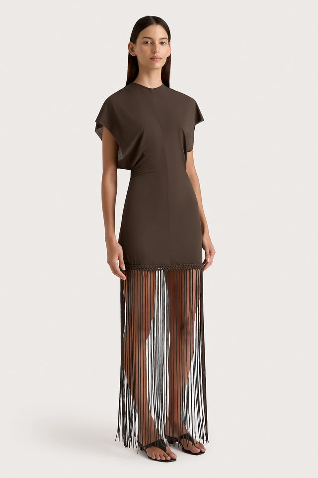 Brita Fringe Dress Chocolate Brown