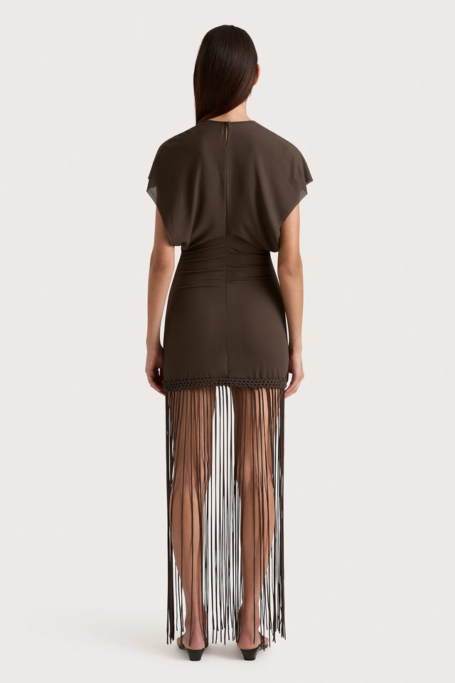 Brita Fringe Dress Chocolate Brown