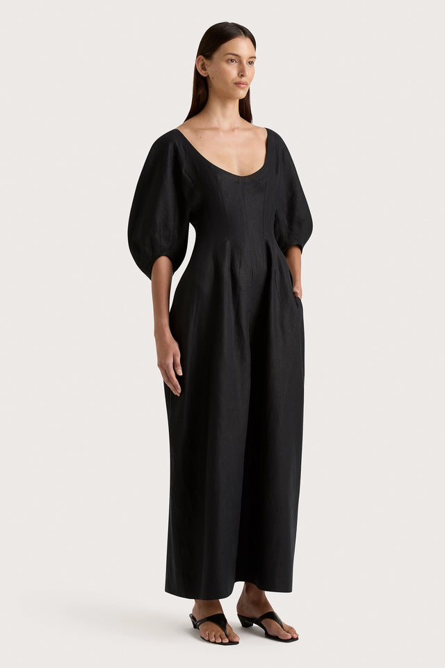 f&f linen dress Lyla Linen Tie Strap Midi Dress- Oatmeal