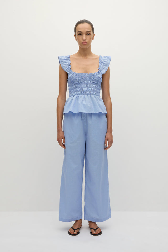 Martine Pant Micro Gingham Soft Blue