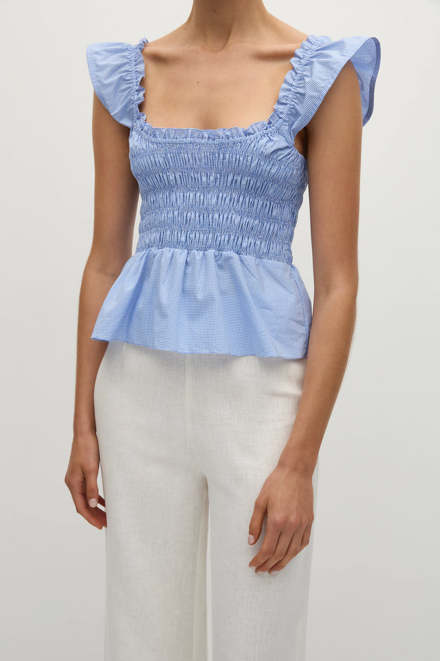 Eudora Top Micro Gingham Soft Blue