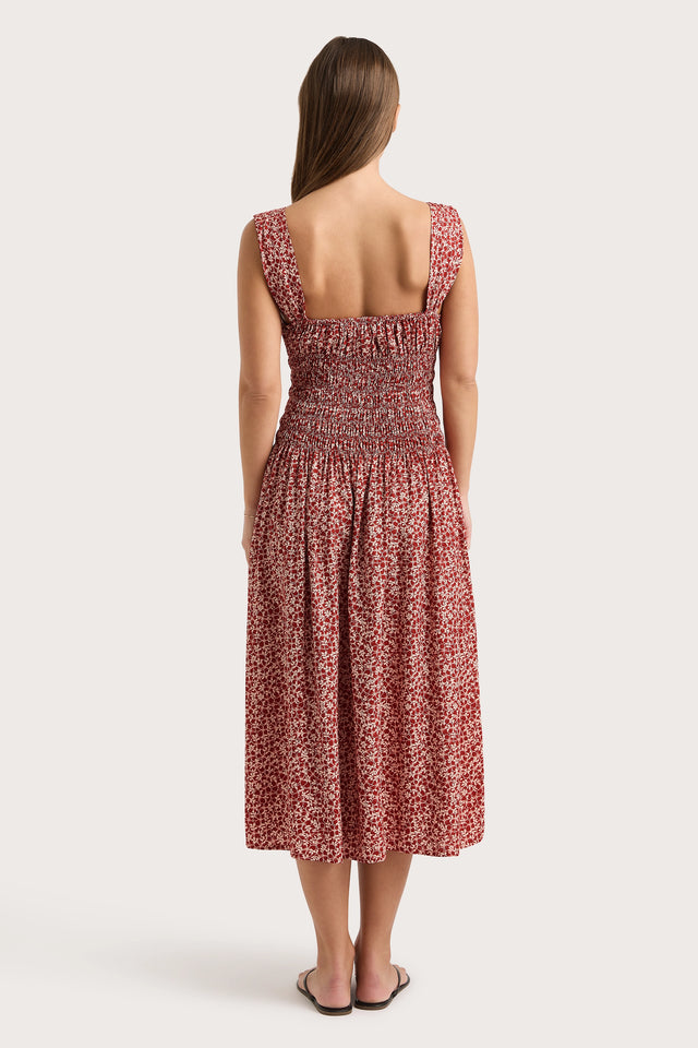 Yerres Midi Dress Peony Stamp Garnet