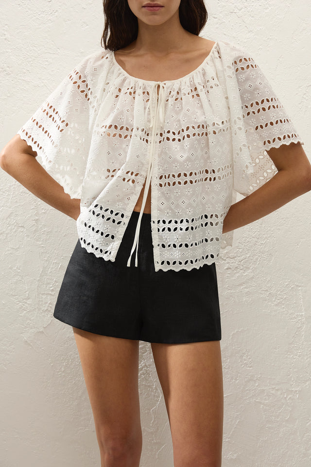 Mitla Top Rosa Broderie White