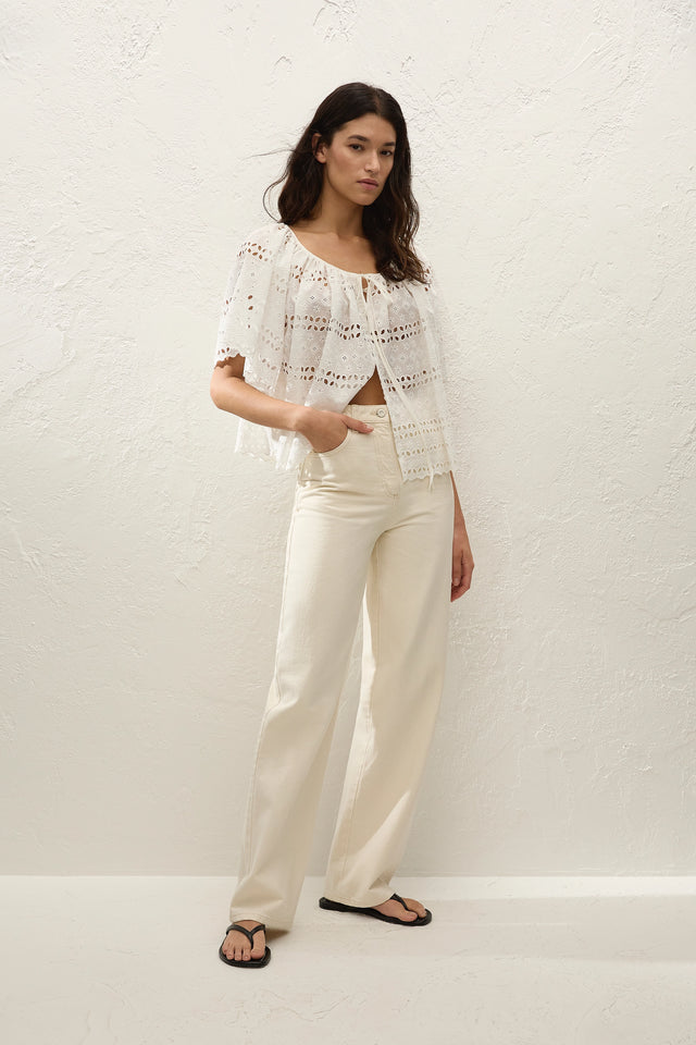 Mitla Top Rosa Broderie White