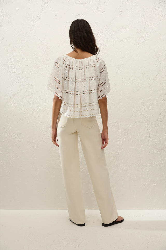 Mitla Top Rosa Broderie White