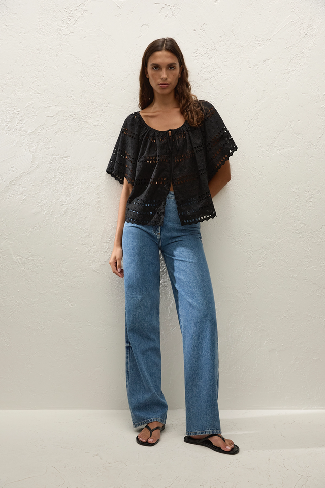 Mitla Top Rosa Broderie Black