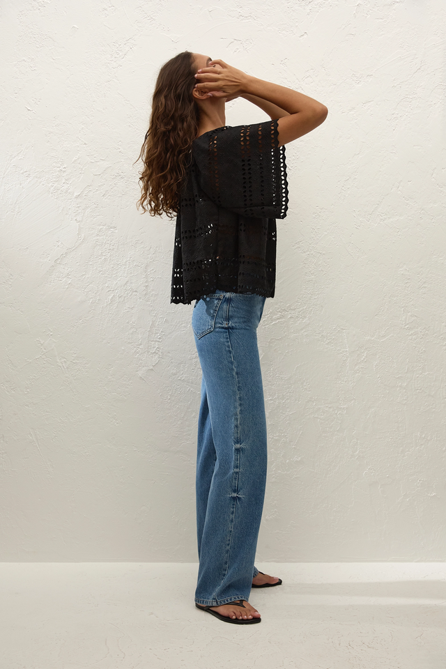 Mitla Top Rosa Broderie Black