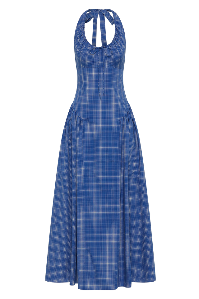 Del Ros Midi Dress Flor Check Cobalt