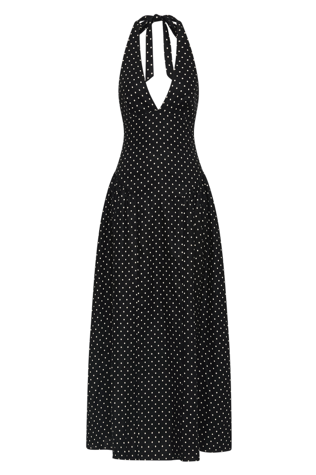 La Cala Midi Dress Lola Polka Dot Black Cream