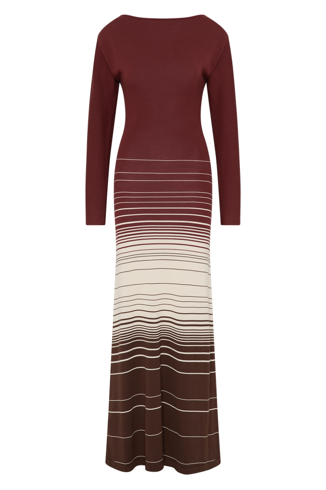 Idun Maxi Dress Accordion Stripe Bordeaux