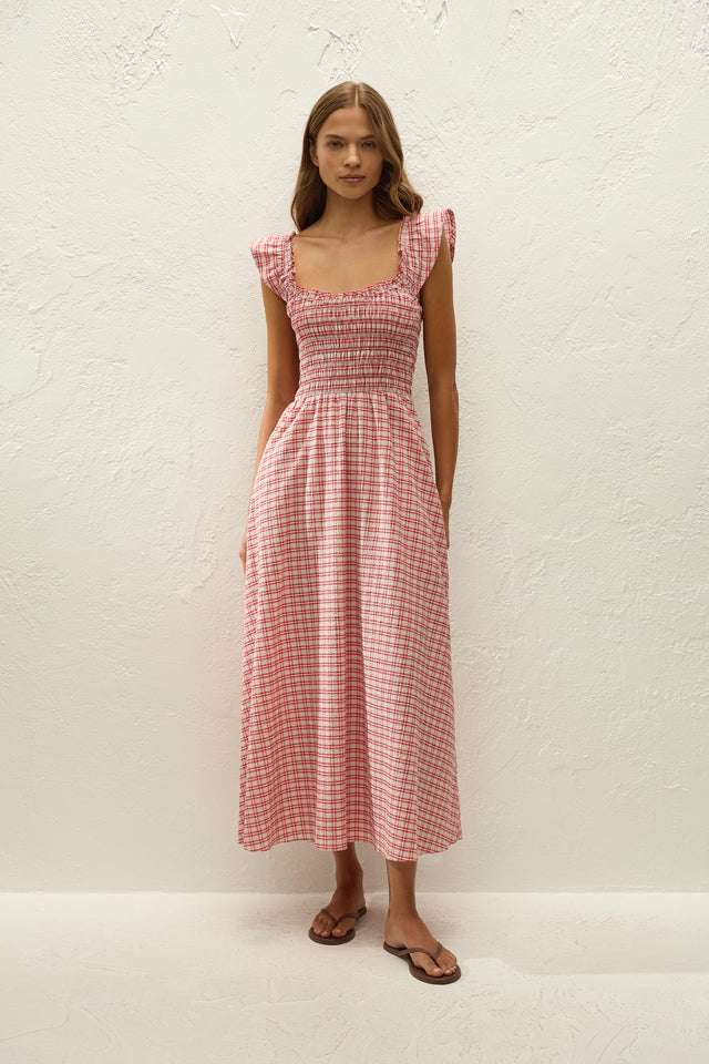 Eudora Midi Dress Vintage Red Check