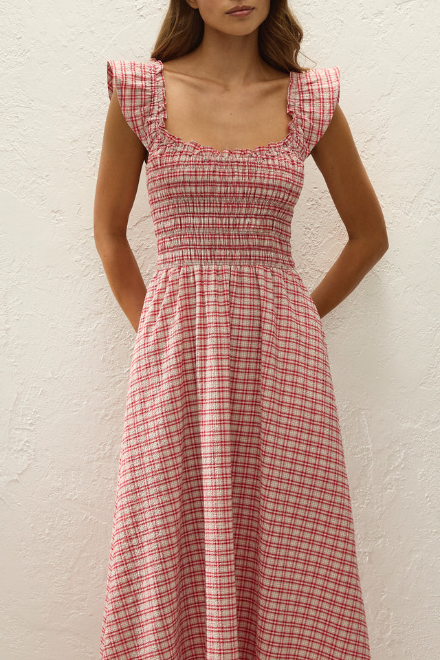 Eudora Midi Dress Vintage Red Check