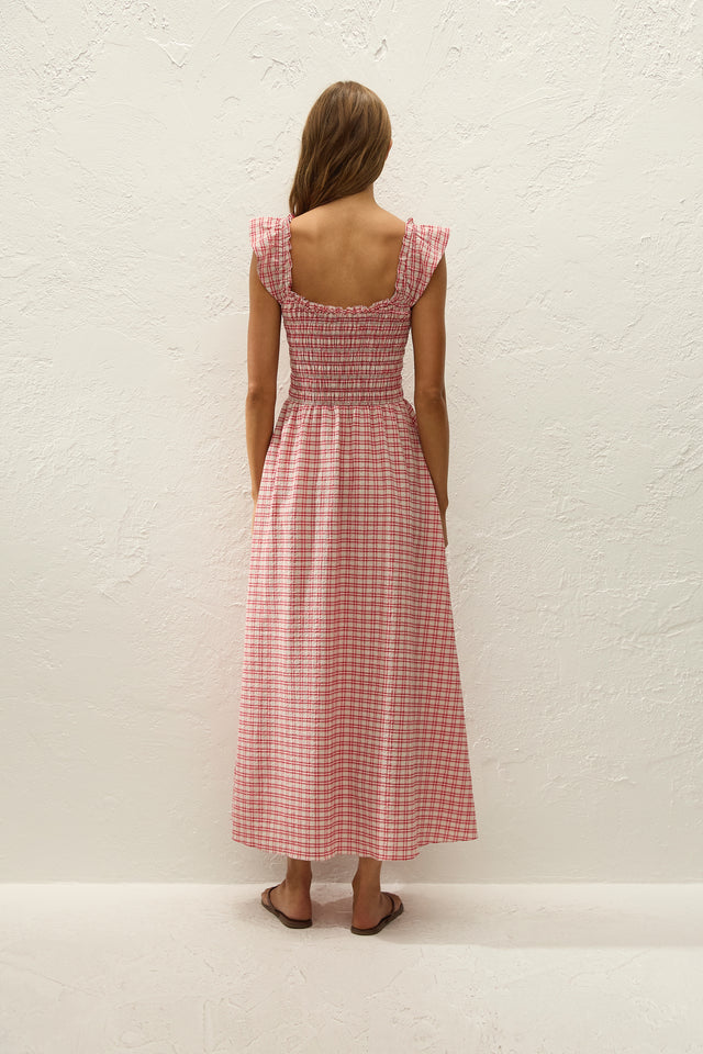 Eudora Midi Dress Vintage Red Check