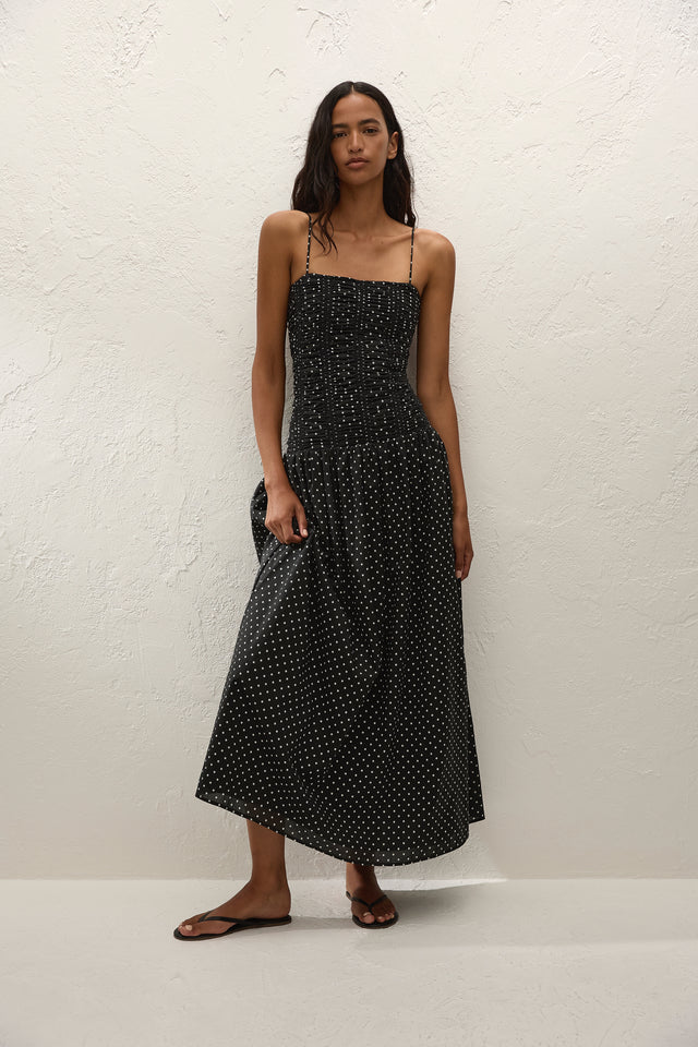 Mira Maxi Dress Lola Polka Dot Black Off White