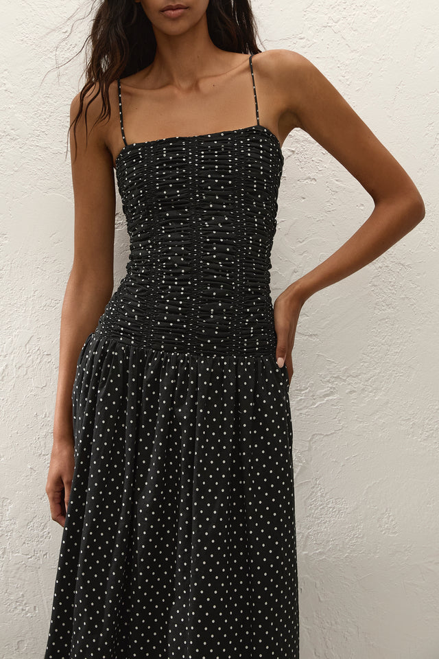 Mira Maxi Dress Lola Polka Dot Black Off White