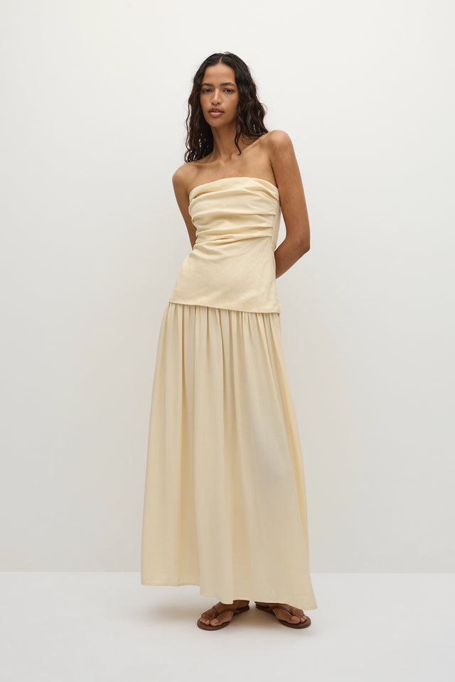 faithfull linen maxi dress Hedy layered gathered linen and crepe maxi dress - red