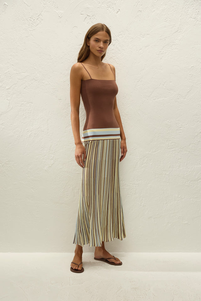 Esenia Knit Dress Sky Blue Pale Yellow Stripe