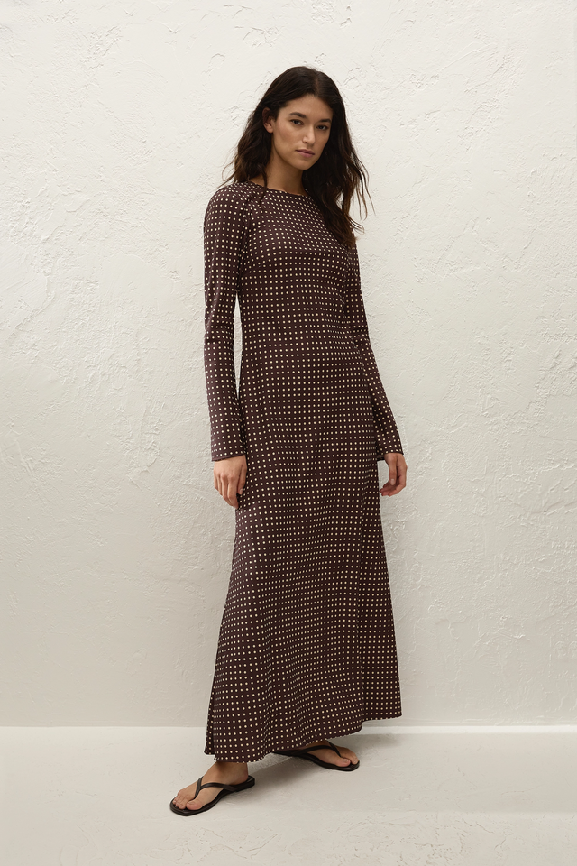 Mesa Maxi Dress Polkadot Chocolate Plum