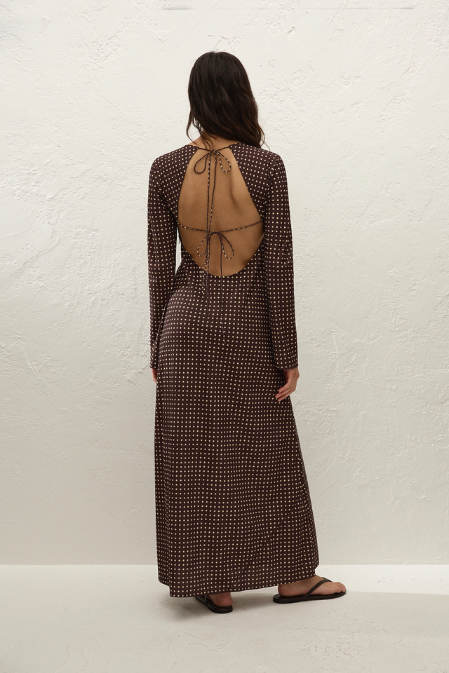 Mesa Maxi Dress Polkadot Chocolate Plum