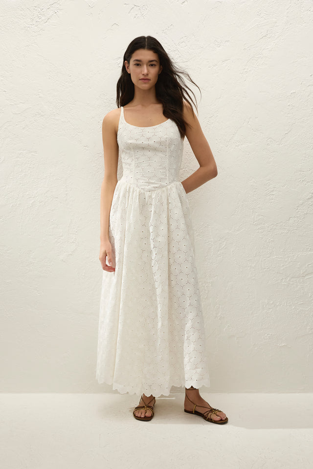 Milana Midi Dress Dolce Broderie White