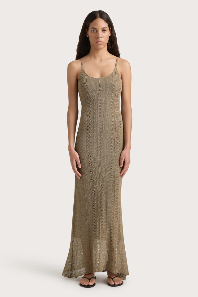 Treillis Maxi Dress Khaki