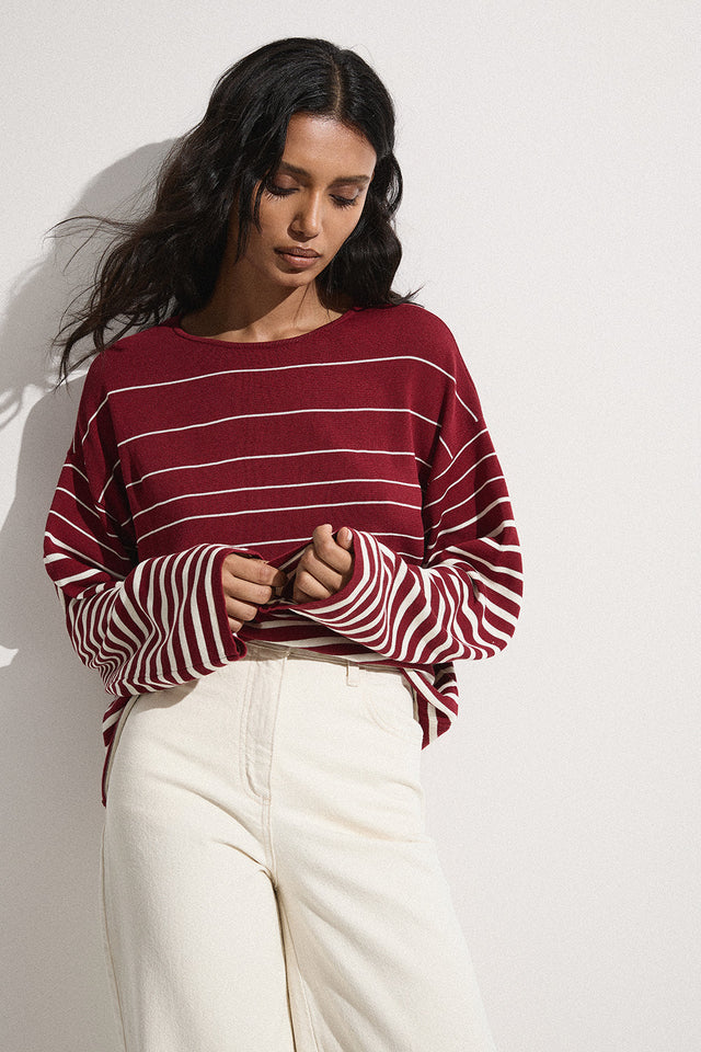 Lyana Top Scandi Stripe Red Cream