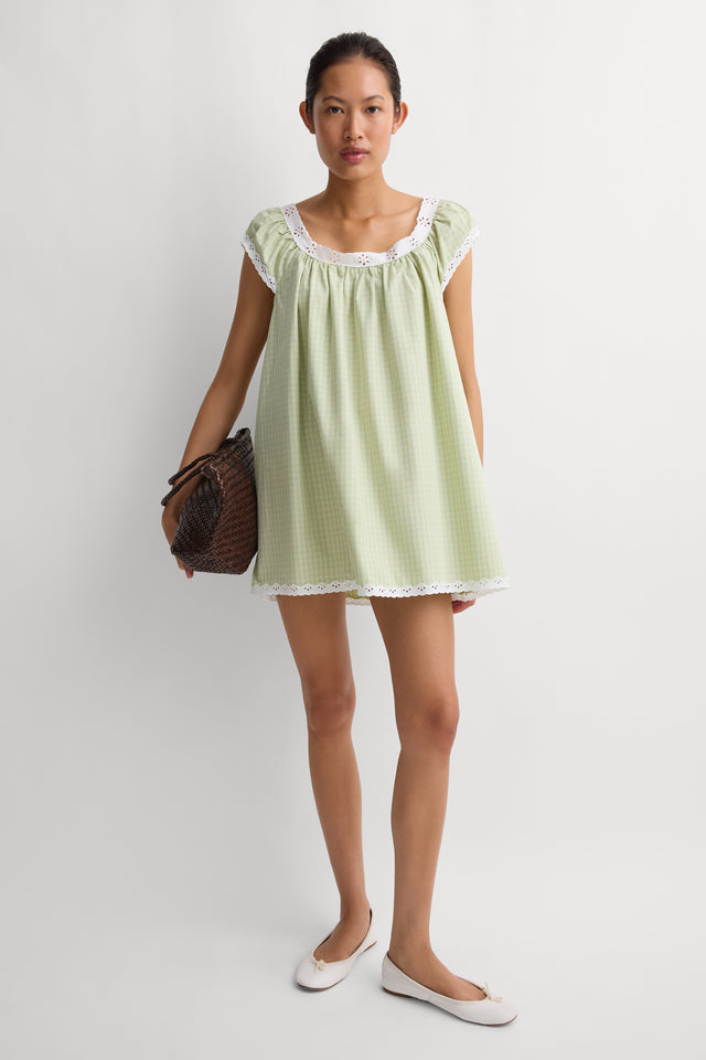 Arcadia Mini Dress Micro Check Pistachio