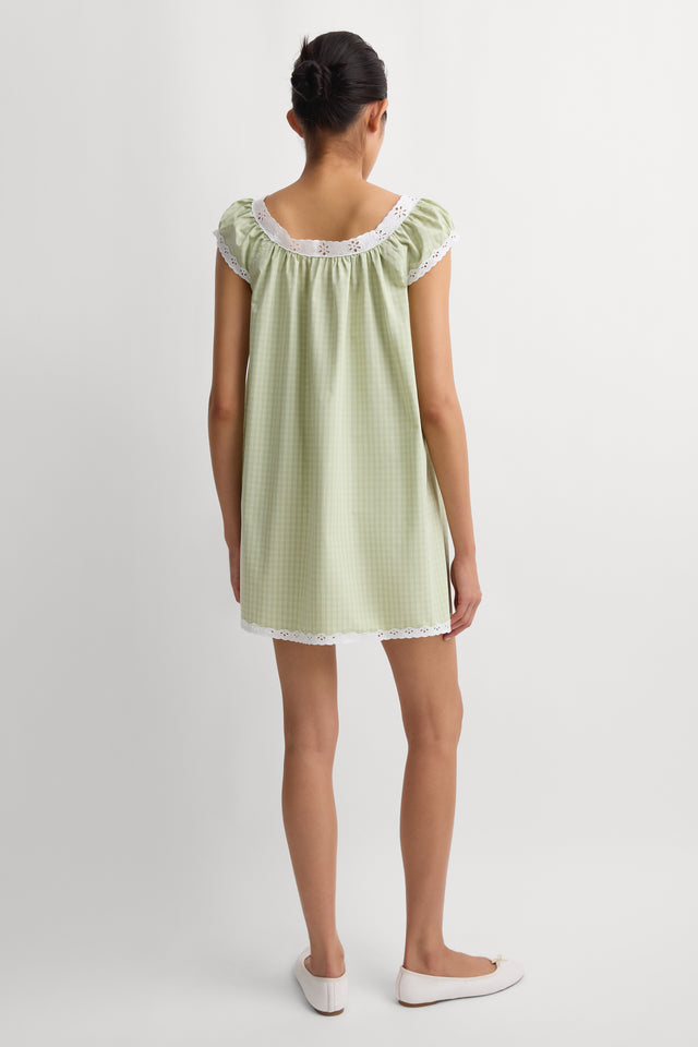 Arcadia Mini Dress Micro Check Pistachio