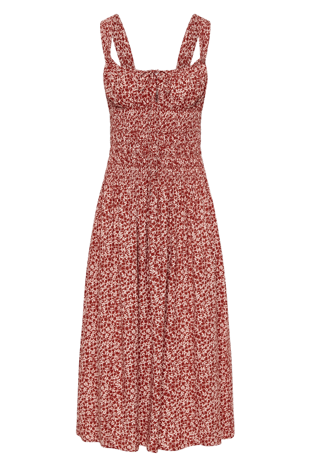 Yerres Midi Dress Peony Stamp Garnet