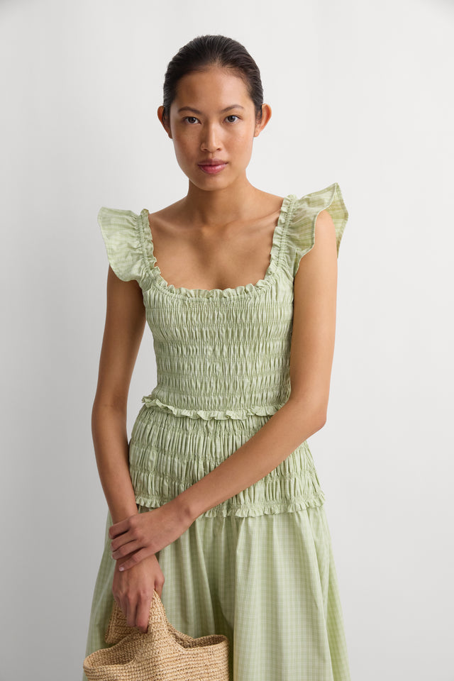 Catalina Midi Dress Micro Check Pistachio