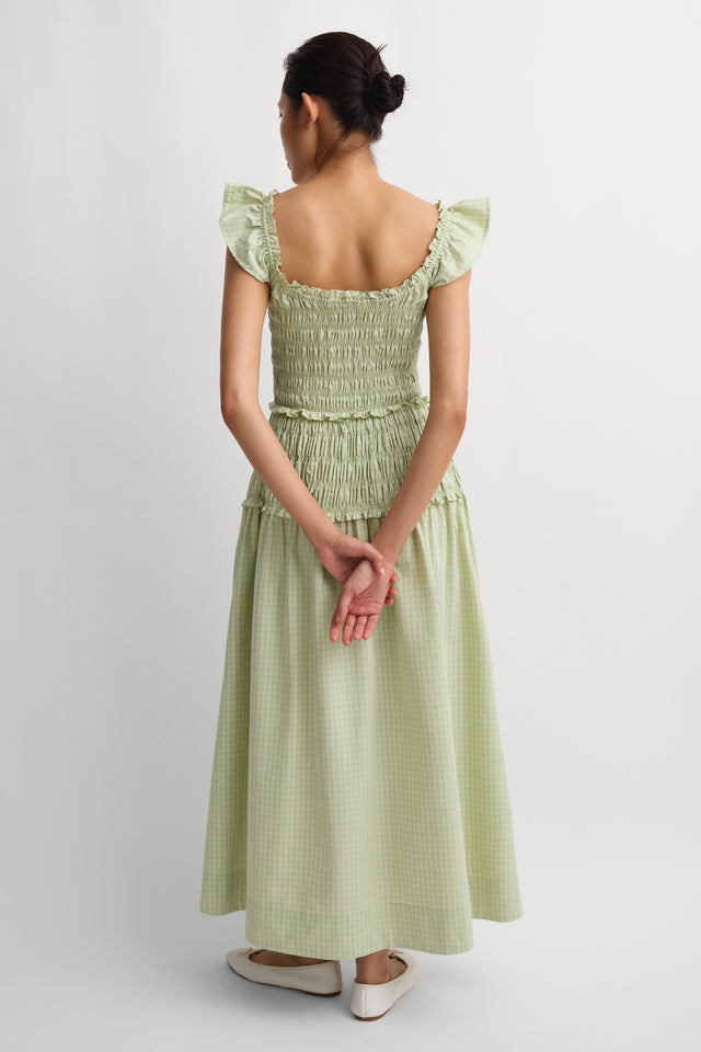 Catalina Midi Dress Micro Check Pistachio