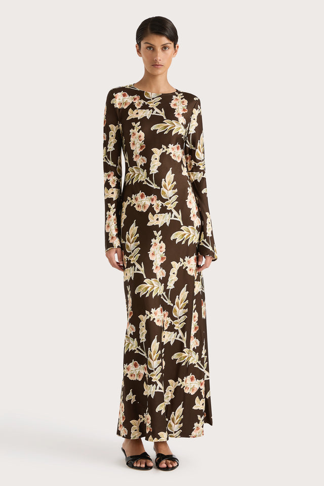 Faroe Maxi Dress Jardin Floral Chocolate