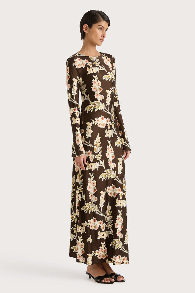 Faroe Maxi Dress Jardin Floral Chocolate