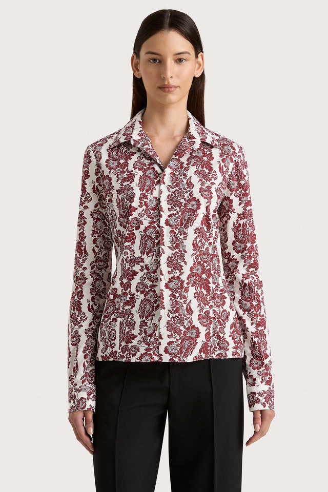 Estelle Fitted Shirt Striped Floral Wine