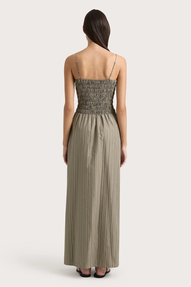 Lida Maxi Dress Khaki Stripe