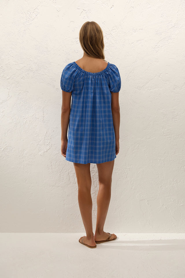 Costa Mini Dress Flor Check Cobalt