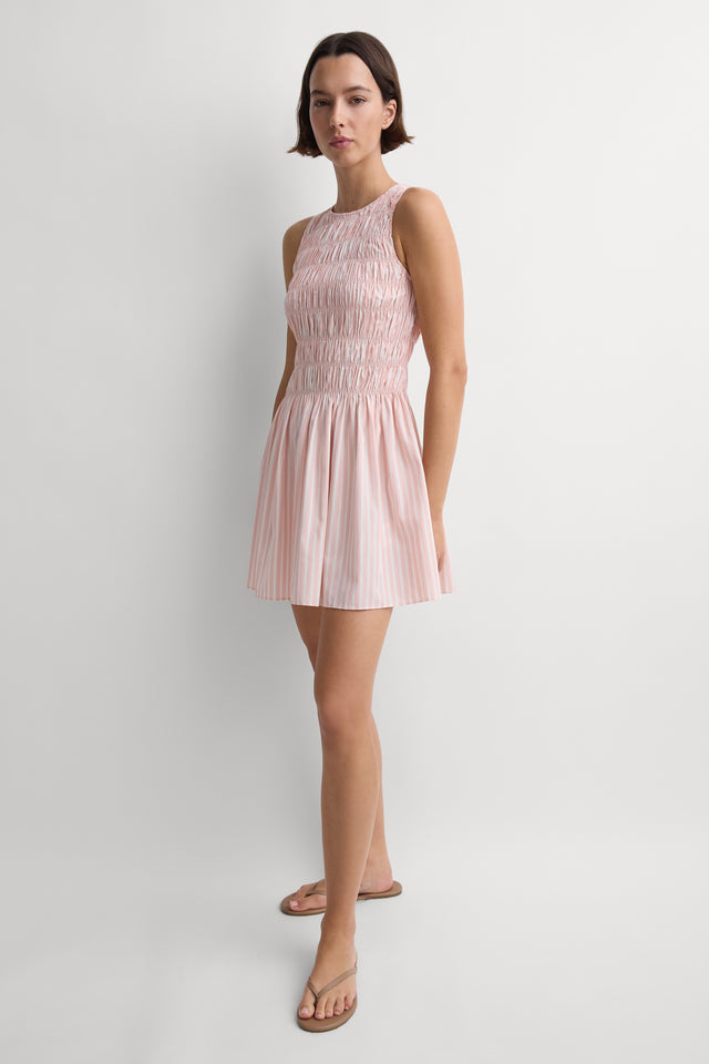 Heidi Mini Dress Carmen Stripe Peony White
