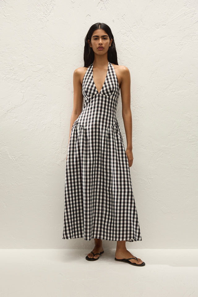 La Cala Midi Dress Gingham Black